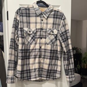 Sherpa Plaid Button-Up Shirt in Black and Cream